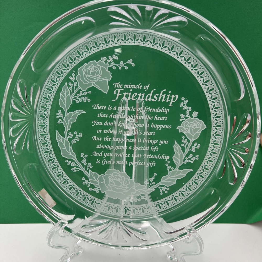 "The Miracle of Friendship"‎ 24% Lead Crystal Etched Plate with Stand